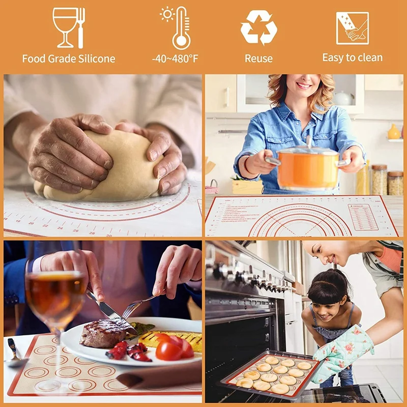 Silicone Baking Mat Set Pastry Mat with Measurements Non-Stick Baking Sheets for Oven with Wood Rolling Pin Dough Cutter
Silicone Baking Mat Set Pastry Mat with Measurements Non-Stick Baking Sheets for Oven with Wood Rolling Pin Dough Cutter