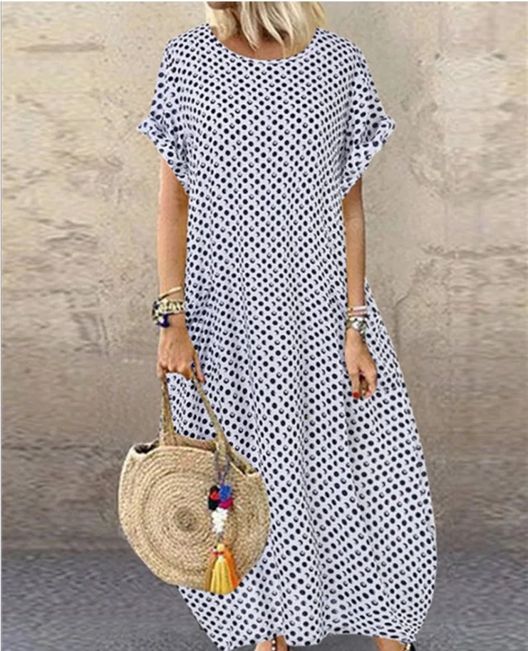 Summer Women Vintage Long Dress Casual O-neck Polka Dot Print Party Dress Short Sleeve Dresses Female Boho Beach Holiday Dress
Summer Women Vintage Long Dress Casual O-neck Polka Dot Print Party Dress Short Sleeve Dresses Female Boho Beach Holiday Dress
