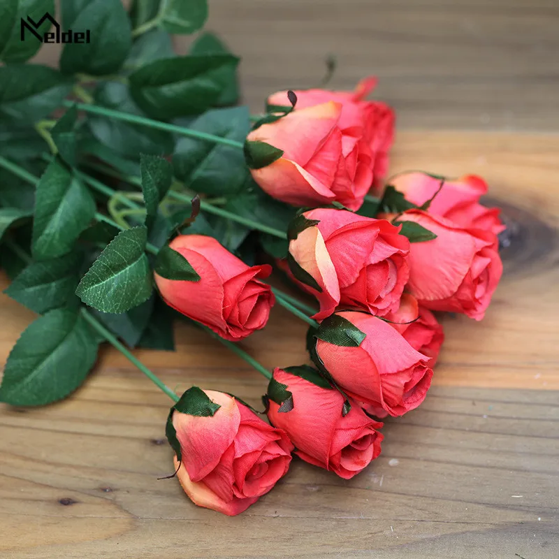 

12 Heads Elegant Artificial Roses Flowers Bunch Simulation Silk Flowers Bridal Hand Bouquet Home Party Wedding Decor Rose Floral