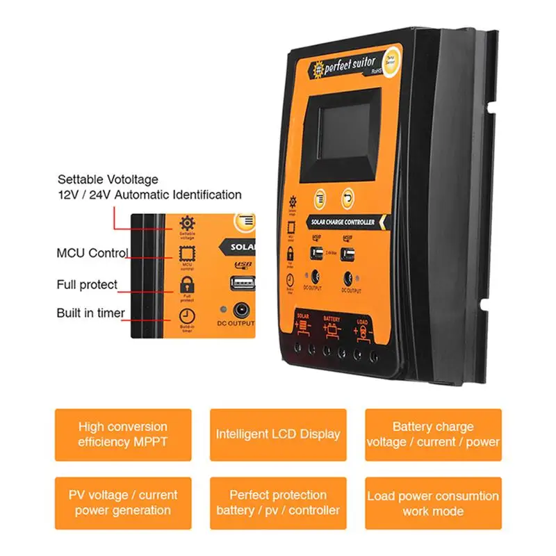 Solar Charge Controller MPPT PWM 30A 12V 24V Dual USB Solar Regulator LCD IP32 PV Battery Controller Dual USB 5V LCD Display
Solar Charge Controller MPPT PWM 30A 12V 24V Dual USB Solar Regulator LCD IP32 PV Battery Controller Dual USB 5V LCD Display