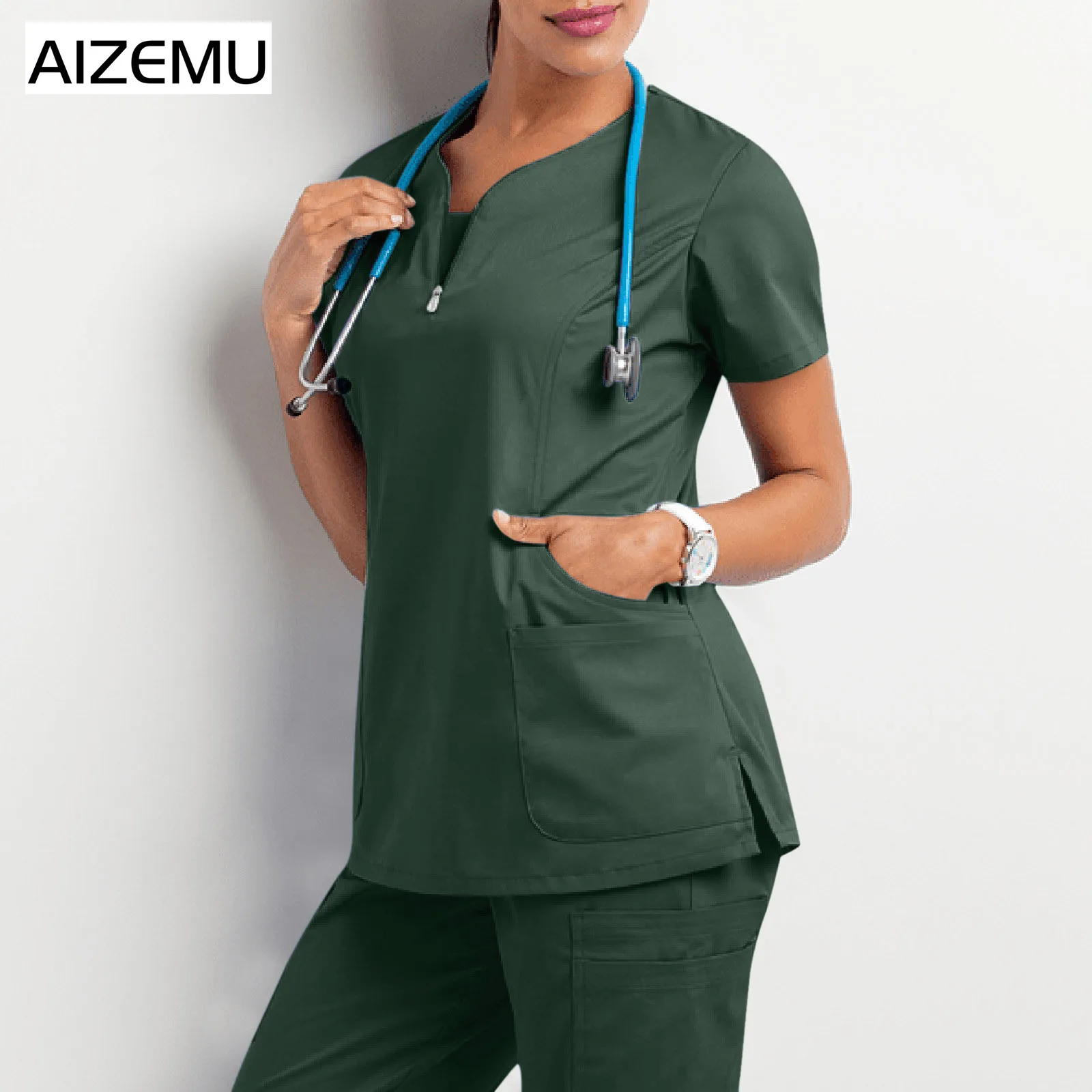 Nurse Uniform Woman Short Sleeve V-Neck Pocket Zipper Medicaled Clothing Summer Nursing Workers T-Shirt Solid Scrubs Women Tops
Nurse Uniform Woman Short Sleeve V-Neck Pocket Zipper Medicaled Clothing Summer Nursing Workers T-Shirt Solid Scrubs Women Tops