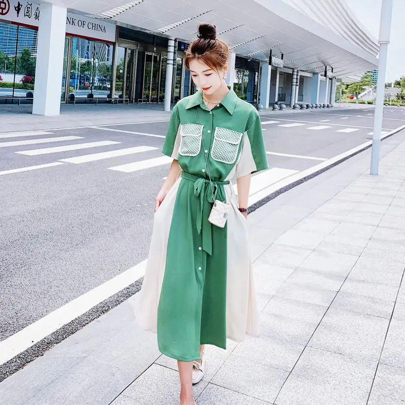 Dress female summer French long style design niche sense of retro light mature temperament waist slimming shirt skirt
Dress female summer French long style design niche sense of retro light mature temperament waist slimming shirt skirt