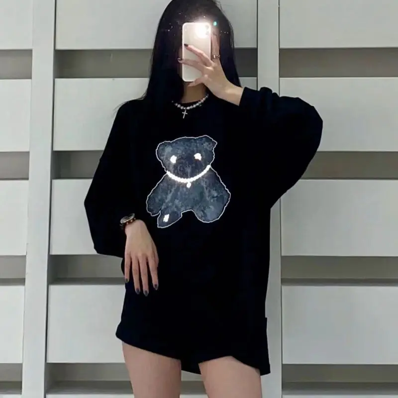 Reflective Bear Black Sweatshirts Women Fashion Mid Length Loose Pullovers 2021 New Spring Autumn Casual Sweatshirt Cottagecore
Reflective Bear Black Sweatshirts Women Fashion Mid Length Loose Pullovers 2021 New Spring Autumn Casual Sweatshirt Cottagecore