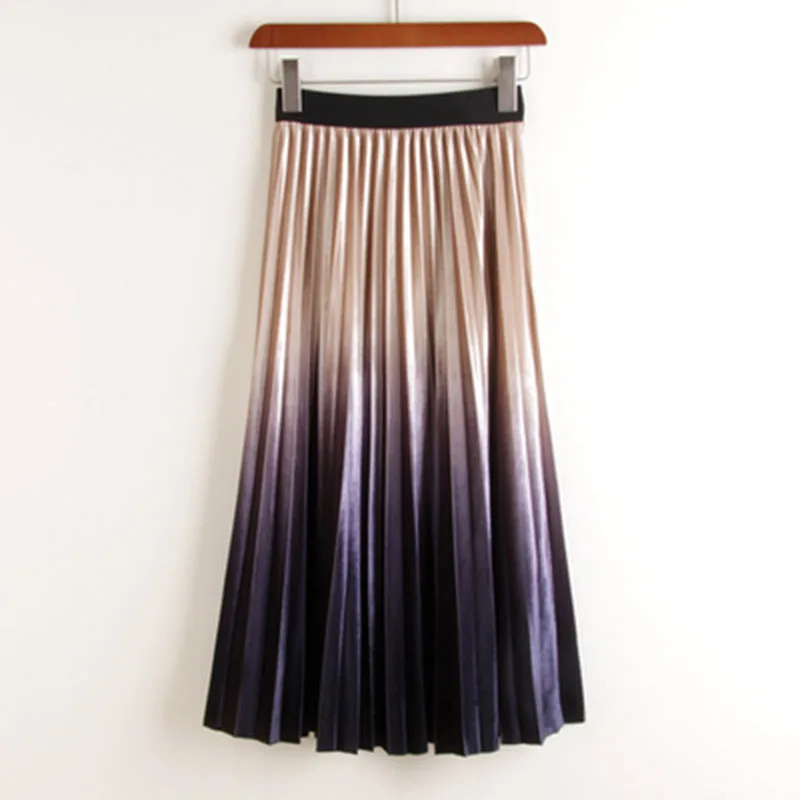 2020 Fashion Elastic Waist Gradient Color Pleated Skirt For Women Autumn Winter A-Line Velvet Mid Skirt Beige Faldas Mujer
2020 Fashion Elastic Waist Gradient Color Pleated Skirt For Women Autumn Winter A-Line Velvet Mid Skirt Beige Faldas Mujer
