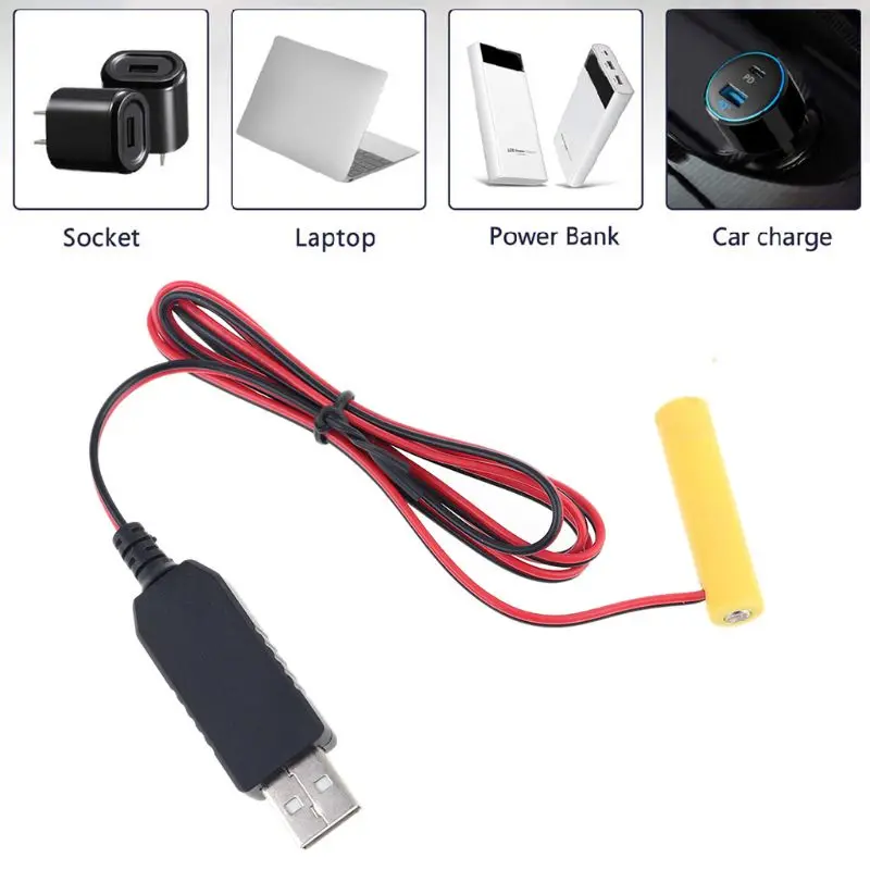 LR03 AAA Battery Eliminator 2m USB Power Supply Cable Replace 1 to 4pcs For Electric Toy Flashlight Clock | Электроника