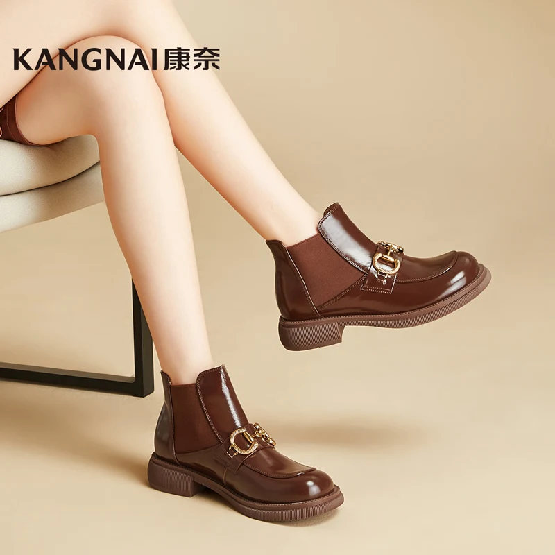 Женские ботинки челси KANGNAI из натуральной кожи с металлическим украшением и эластичным ремешком, женские зимние ботильоны 
Женские ботинки челси KANGNAI из натуральной кожи с металлическим украшением и эластичным ремешком, женские зимние ботильоны