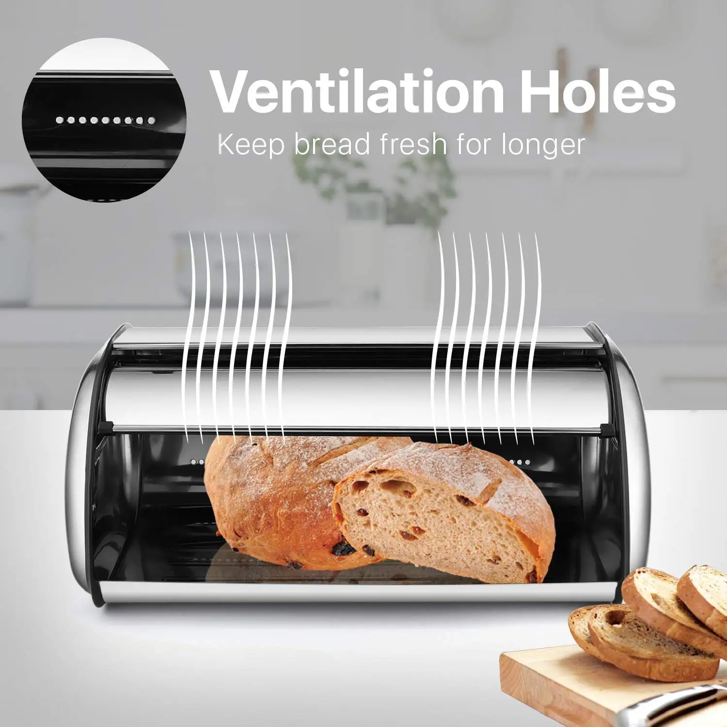 Stainless Steel Bread Box Holder Metal Roll Up Top Lid Bread Container Storage Bin Keeper For Cake Cookies, Restaurants Kitchen
Stainless Steel Bread Box Holder Metal Roll Up Top Lid Bread Container Storage Bin Keeper For Cake Cookies, Restaurants Kitchen