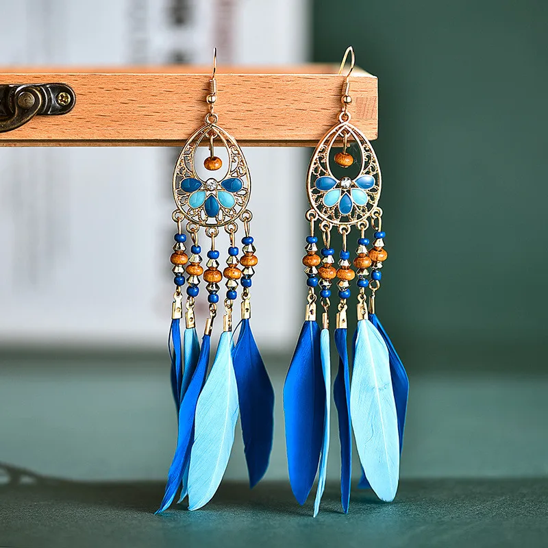 

Multi-color Long Bohemia Beaded Earring Bead Fringe Abstract Handcrafted Dangle Jewellry for Women Crystal Citrine Earrings EF3R