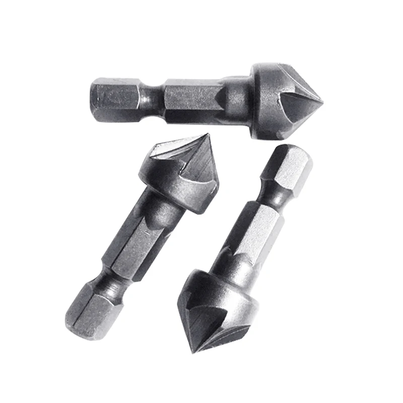 Chamfering drill bit for 90 degree countersink, hexagonal shank, woodworking, angle tip, tapered cutter, detachable cutter
Chamfering drill bit for 90 degree countersink, hexagonal shank, woodworking, angle tip, tapered cutter, detachable cutter