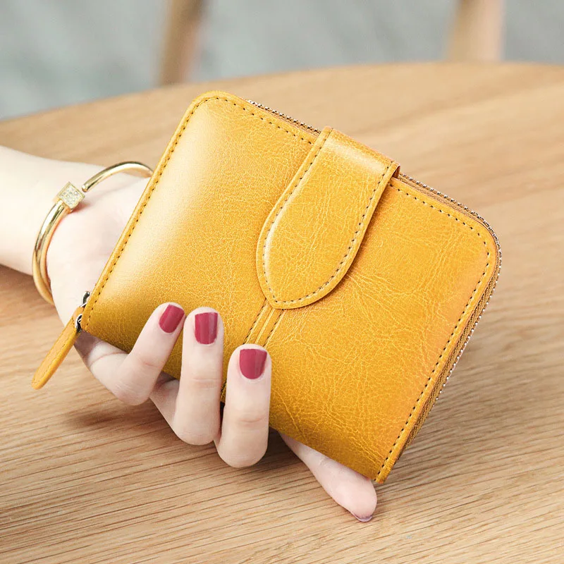 Короткий кошелек из натуральной кожи для женщин модный Дамский бумажник желтого