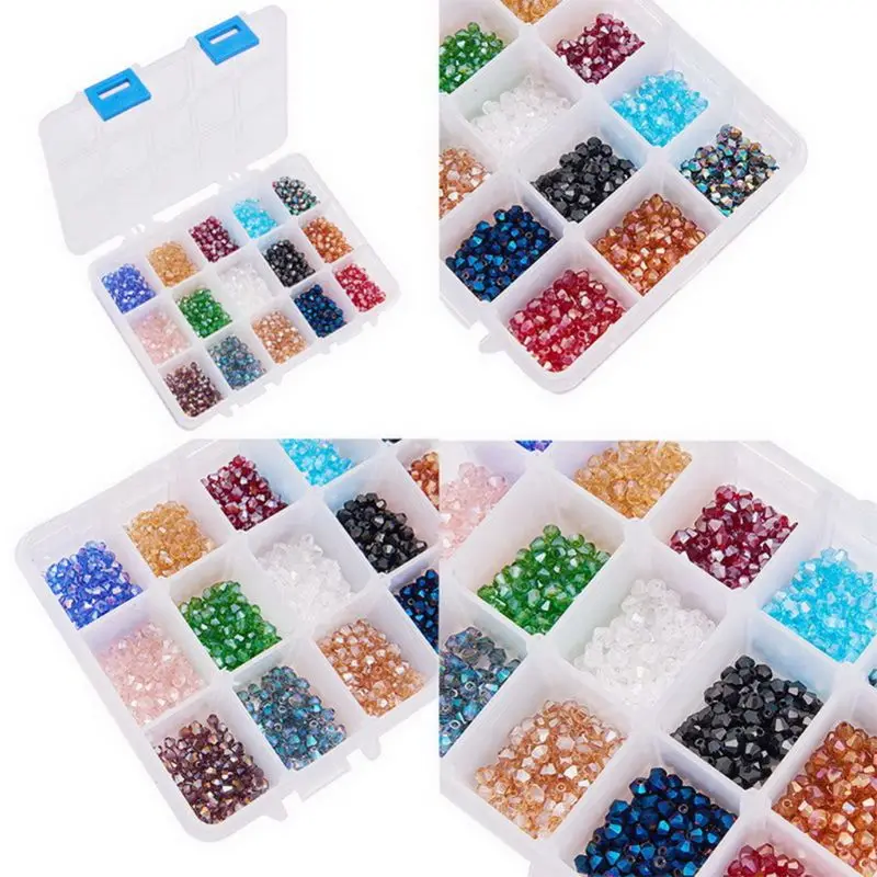 

About 1800 Pcs 4mm Faceted Bicone Rondelle Glass Beads Briolette Crystal Czech Spacer Beads 15 AB Colors for Jewelry Mak