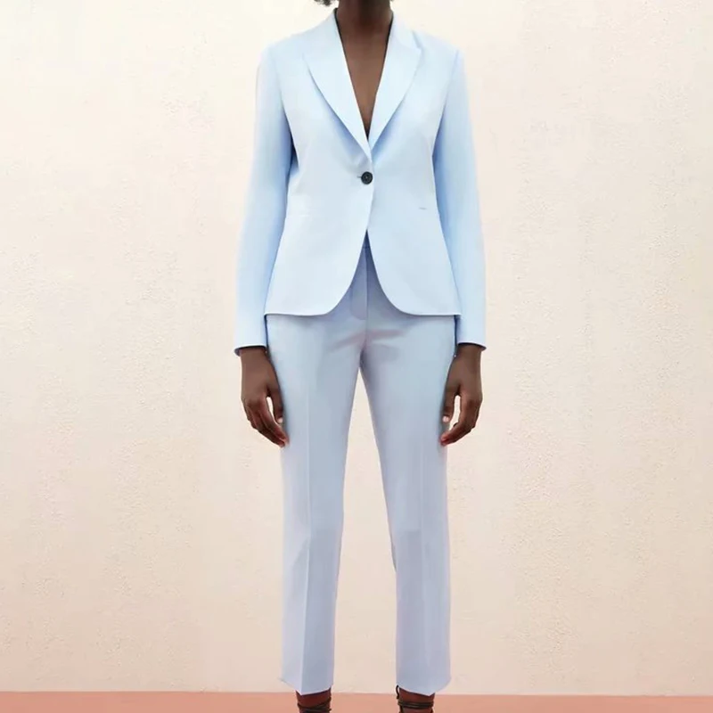 

Za 2021 Women's Set Blue Office Lady Blazer Suit Fashion 2 Piece Set Ladies Long Sleeve Blazer And Pants Sets CD8151