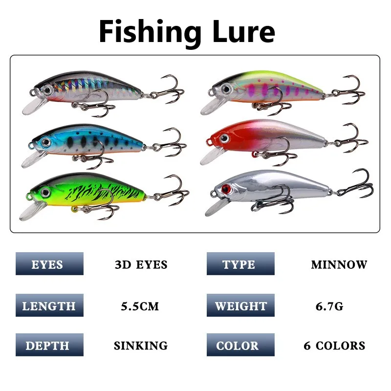 Minnow Fishing Lure Set 6.7g 55mm Sinking Accessories Bionic Fish Jig Luya Hard Artificial Bionic Bait For Fishing Tackle Lures
Minnow Fishing Lure Set 6.7g 55mm Sinking Accessories Bionic Fish Jig Luya Hard Artificial Bionic Bait For Fishing Tackle Lures