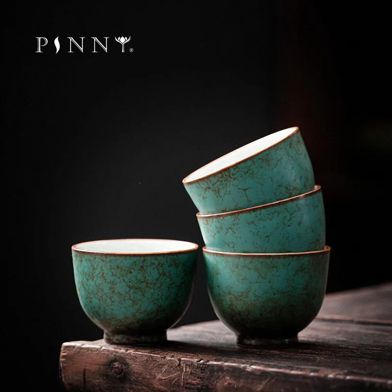 

PINNY 45ML Ceramic Turquoise Glaze Teacups Coarse Pottery Kung Fu Tea Cups Traditional Chinese Heat Resistant Drinkware