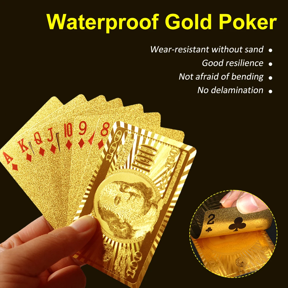 2 Decks 24K Gold Playing Cards Waterproof Plastic PET Playing Cards Poker Cards Poker Game Magic Tools for Family Game Party
2 Decks 24K Gold Playing Cards Waterproof Plastic PET Playing Cards Poker Cards Poker Game Magic Tools for Family Game Party