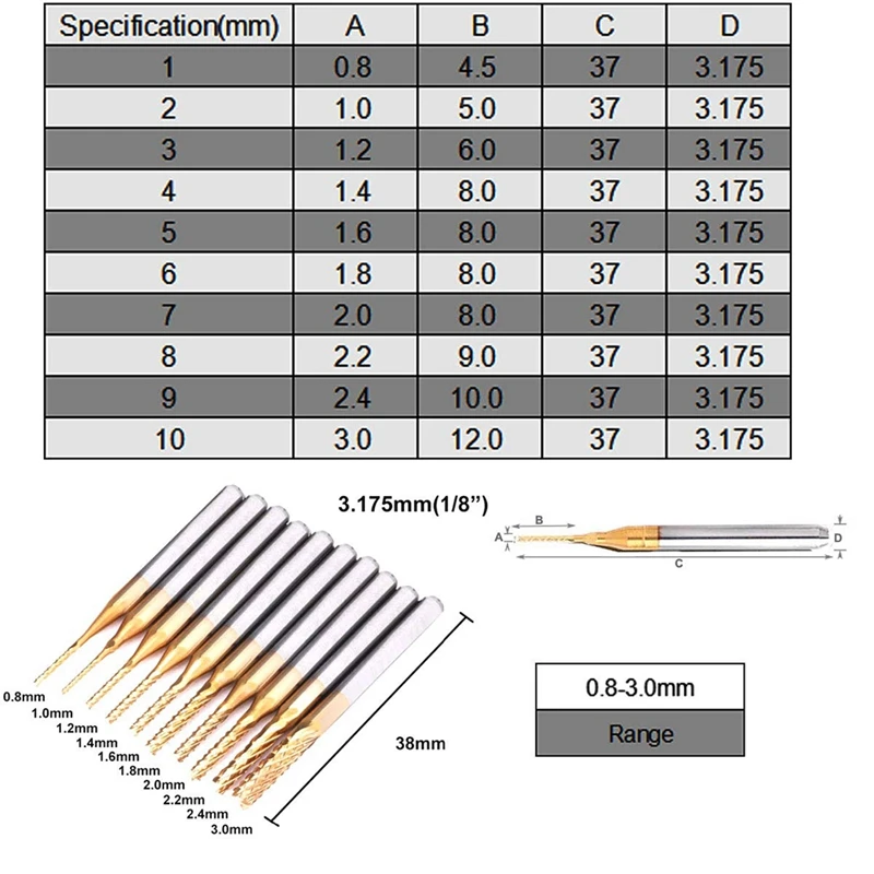 3.175mm End Mill Bits Set,1/8inch Shank CNC Router Bits Cutter Cutting Milling Tool Including 2 Flute Nano Blue Coat
3.175mm End Mill Bits Set,1/8inch Shank CNC Router Bits Cutter Cutting Milling Tool Including 2 Flute Nano Blue Coat