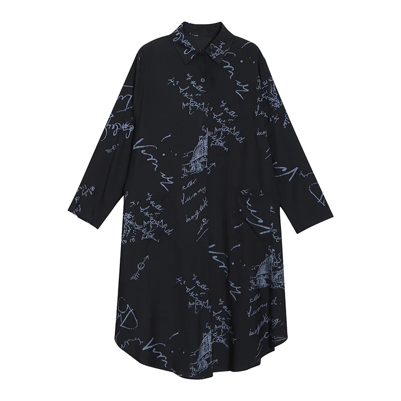 Women Black Pattern Printed Oversize Shirt Dresses Women's New Lapel Long Sleeve Loose Fit Fashion Tide Spring Autumn 2021
Women Black Pattern Printed Oversize Shirt Dresses Women's New Lapel Long Sleeve Loose Fit Fashion Tide Spring Autumn 2021