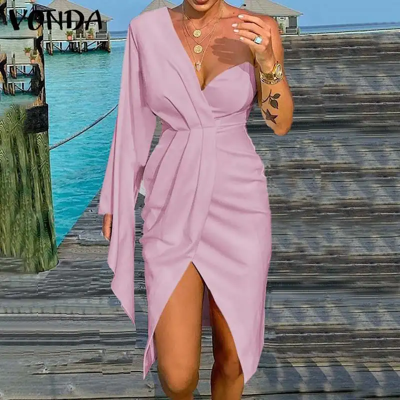 VONDA 2021 Autumn Sexy Bodycon Dress Fashion Women Long Sleeve V Neck Solid Dresses Casual One Shoulder Midi Vestidos Bohemian
VONDA 2021 Autumn Sexy Bodycon Dress Fashion Women Long Sleeve V Neck Solid Dresses Casual One Shoulder Midi Vestidos Bohemian