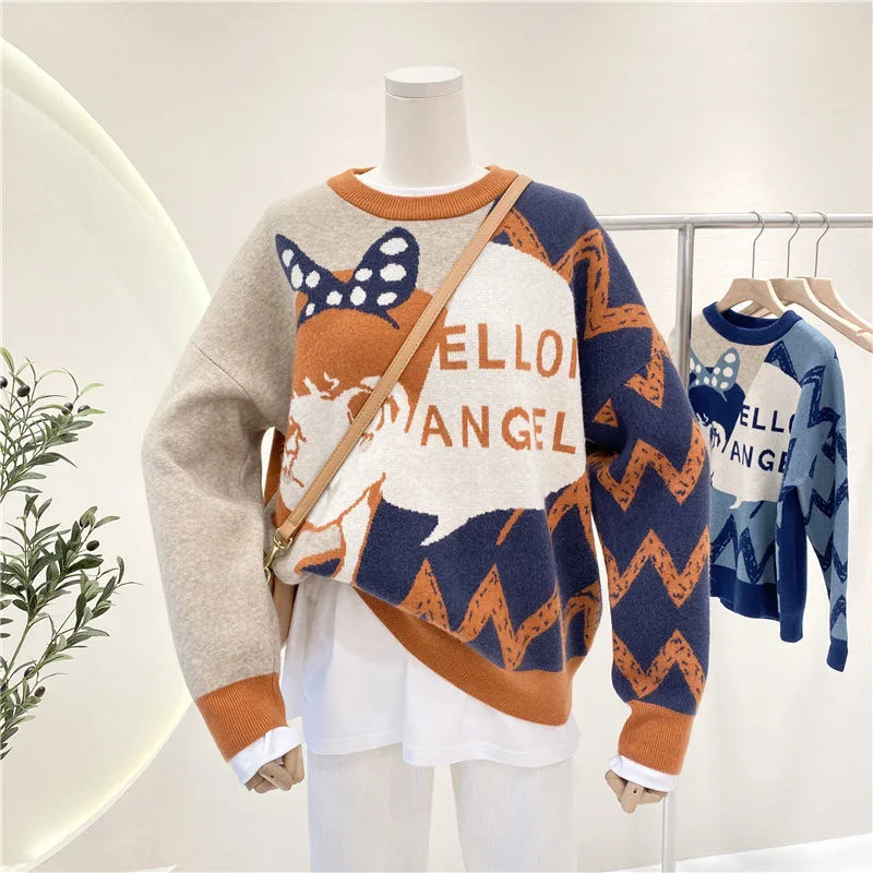 Vintage Cartoon knitted Sweater Loose Casual Women Pullovers Korean Fashion Women's Clothing Autumn Winter 2021 Long Sleeve Top
Vintage Cartoon knitted Sweater Loose Casual Women Pullovers Korean Fashion Women's Clothing Autumn Winter 2021 Long Sleeve Top