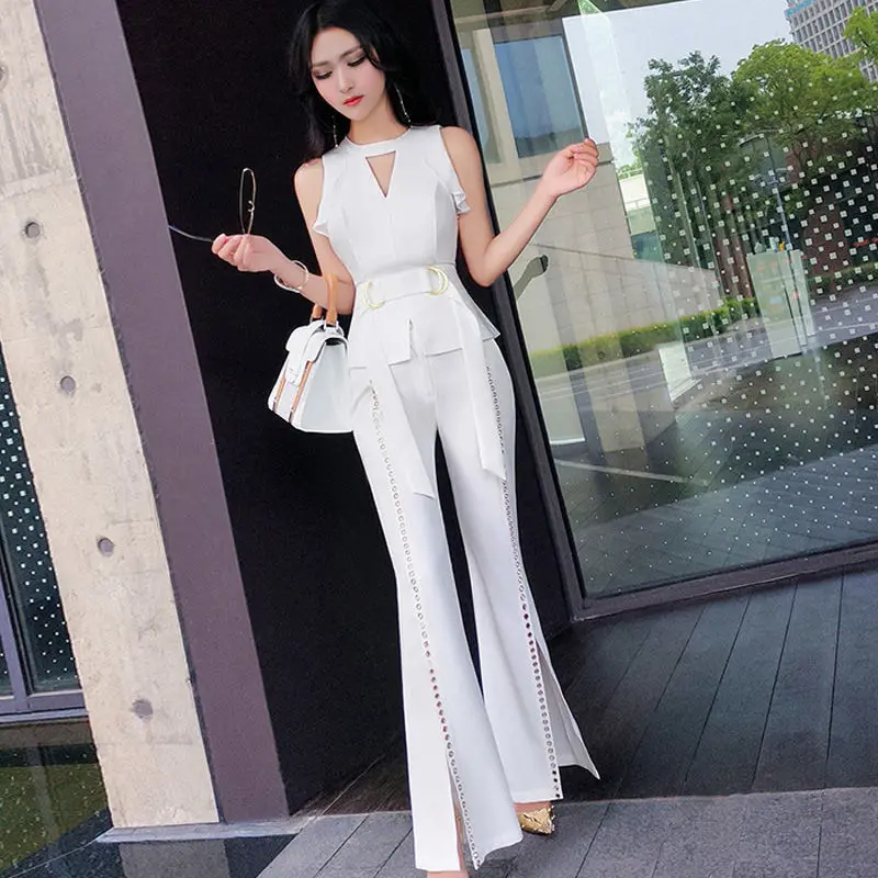 Women 2021 Summer Fashion Office Suit Female Sleeveless Shirt and Long Flare Pants Slim Outfits Ladies Work Two Piece Sets U238
Women 2021 Summer Fashion Office Suit Female Sleeveless Shirt and Long Flare Pants Slim Outfits Ladies Work Two Piece Sets U238