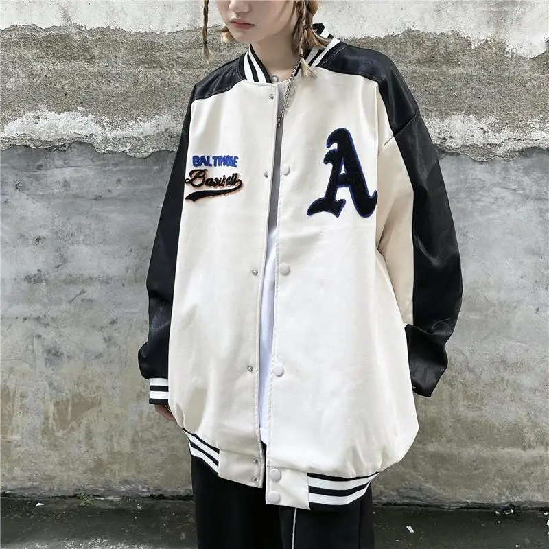 High-quality PU leather stitching baseball uniform women's flocking print retro fashion street wear oversized jacket women
High-quality PU leather stitching baseball uniform women's flocking print retro fashion street wear oversized jacket women