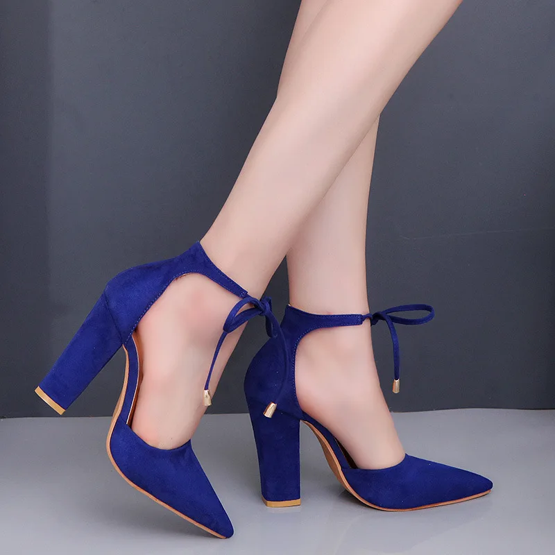 Spring and summer pointed toe large size suede high heels lace-up women's shoes thick heel temperament Baotou single shoes
Spring and summer pointed toe large size suede high heels lace-up women's shoes thick heel temperament Baotou single shoes
