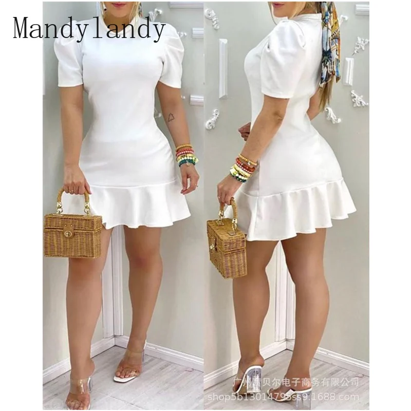 Mandylandy Women's Elegant Ruffle Dress Lady Sexy Fashion Short Puff Sleeve O Neck High Waist Corset Vacation Dress
Mandylandy Women's Elegant Ruffle Dress Lady Sexy Fashion Short Puff Sleeve O Neck High Waist Corset Vacation Dress