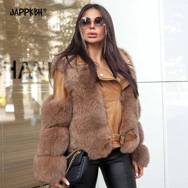 Faux Fox Fur Crop Coat Women 2021 Autumn Winter Thick Warm Slim PU Leather Locomotive Jackets Female Casual Vintage Outwear
Faux Fox Fur Crop Coat Women 2021 Autumn Winter Thick Warm Slim PU Leather Locomotive Jackets Female Casual Vintage Outwear