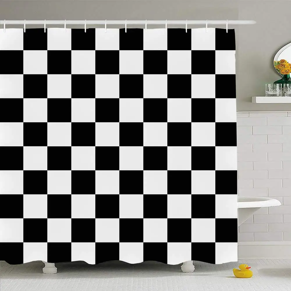 Shower Curtain Set with Hooks 72x72 3D Grid Abstract Black White Mosaic Square Pattern Shape Textures Board Business Seamless 
Shower Curtain Set with Hooks 72x72 3D Grid Abstract Black White Mosaic Square Pattern Shape Textures Board Business Seamless