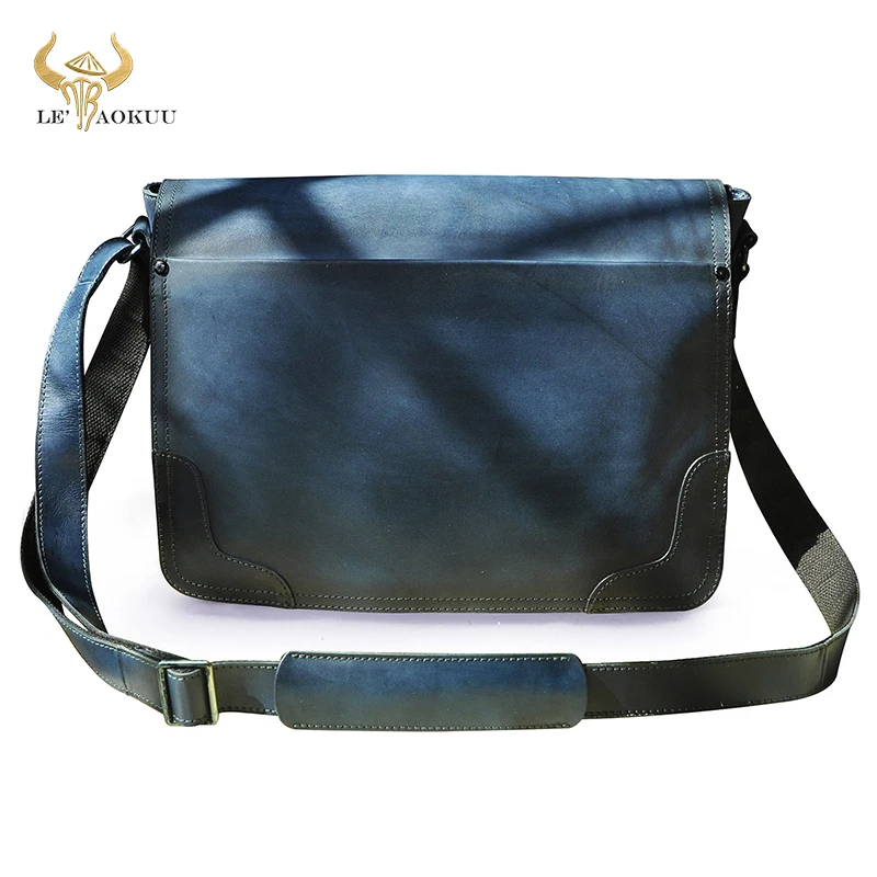 

Модная синяя сумка-мессенджер из натуральной кожи для мужчин, ранец для ноутбука 13 дюймов, школьный портфель через плечо для книг, 2088