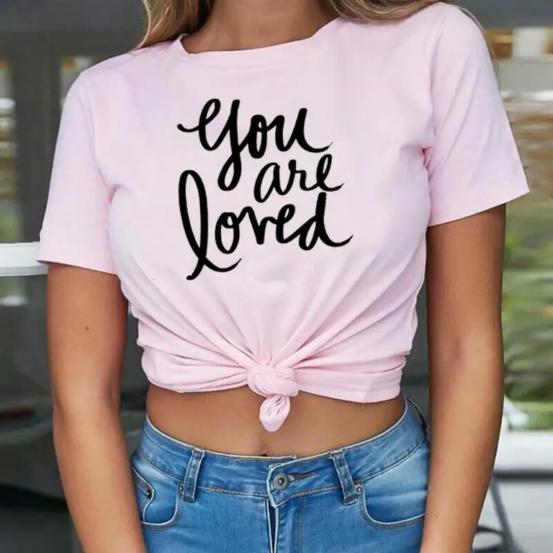 Summer Short Sleeve Tee Shirt Femme Casual Harajuku Shirt T-shirt Fashion You Are Loved Love Positive Letter T Shirt Women Tops
Summer Short Sleeve Tee Shirt Femme Casual Harajuku Shirt T-shirt Fashion You Are Loved Love Positive Letter T Shirt Women Tops