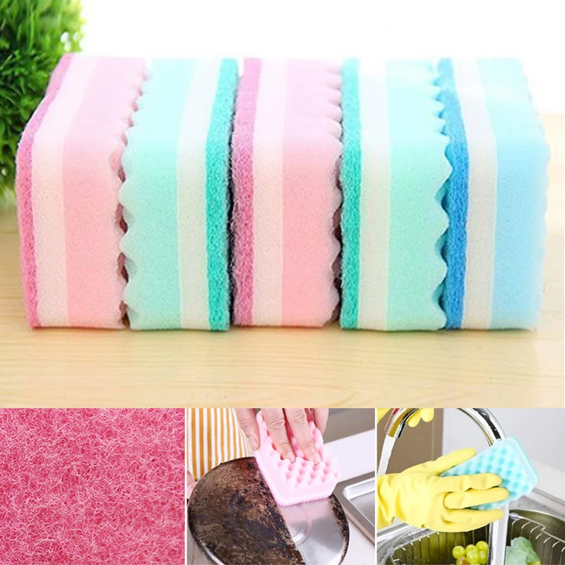 

5 PC Dishwashing Sponge Kitchen Powerful Cleaning Brush Dishes Pots And Pans Scouring Pads Rags Kitchen Accessories Tools