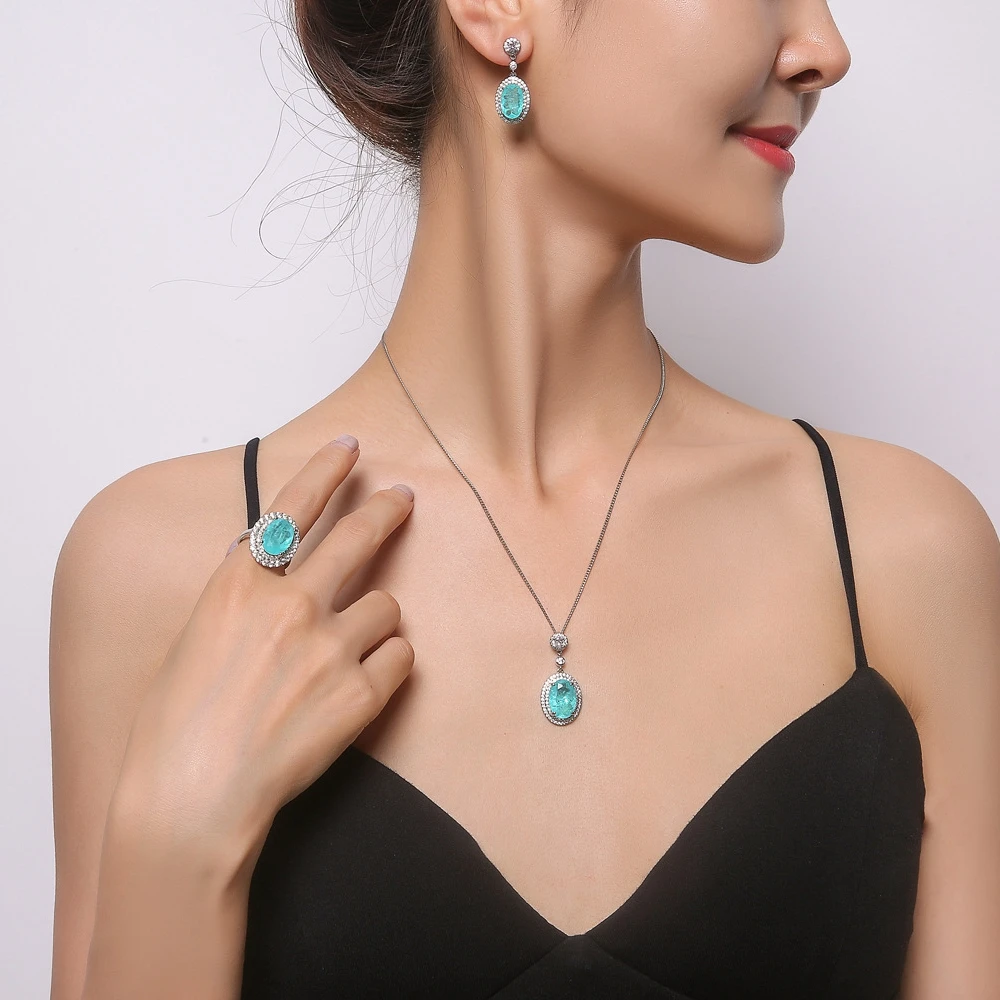 Shipei Luxury 925 Sterling Silver Paraiba Tourmaline Created Moissanite Rings/Earrings/Pendant/Necklace Wedding Jewelry Sets
Shipei Luxury 925 Sterling Silver Paraiba Tourmaline Created Moissanite Rings/Earrings/Pendant/Necklace Wedding Jewelry Sets