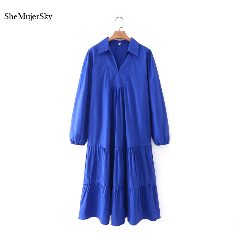 SheMujerSky Women Long Sleeve Turn-down Collar Blue Dress 2021 Spliced A-line Midi Dresses Casual Dress vestidos
SheMujerSky Women Long Sleeve Turn-down Collar Blue Dress 2021 Spliced A-line Midi Dresses Casual Dress vestidos