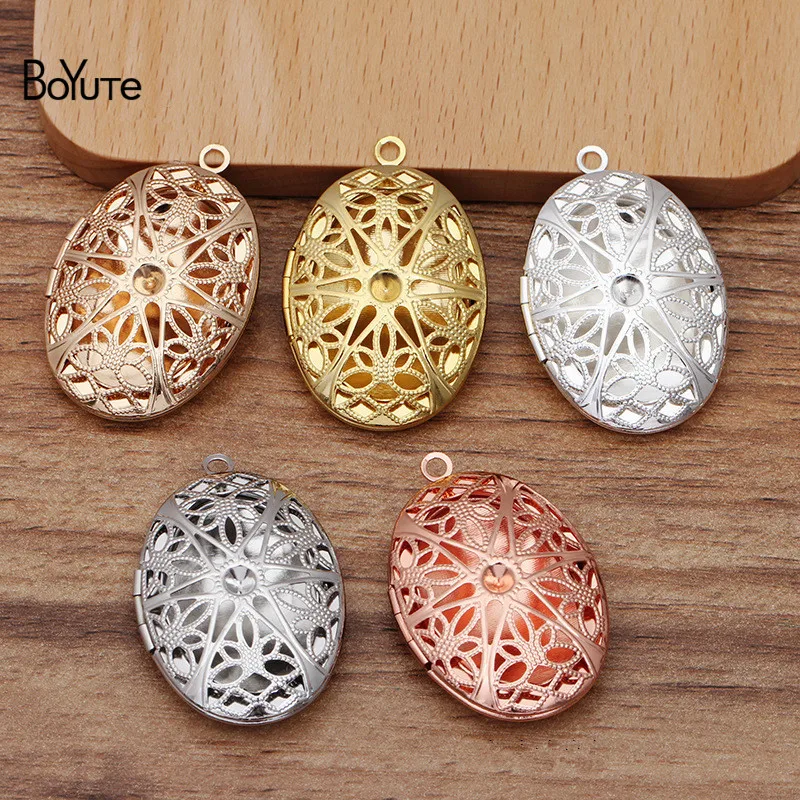 

BoYuTe (10 Pieces/Lot) 25*38MM Oval Shaped Metal Brass Filigree Locket Factory Direct Wholesale Vintage Photo Locket Pendant