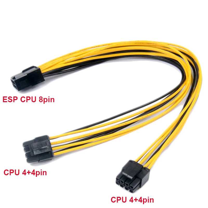 

2pcs 10cm/20cm/50cm/1m CPU 8pin Female 1 to 2 Male 4+4pin Y Splitter Power Supply Cable Cord 18AWG 20CM