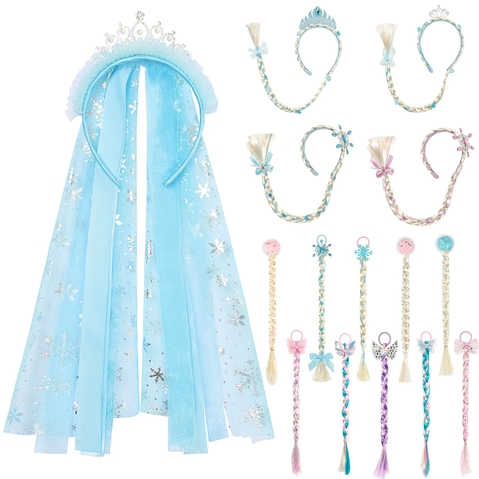 

Girl Princess Hair Accessories Kids Elsa Anna Cinderella Crown Set Wig Braid for Children Girls Cosplay Aurora Unicorn JYF