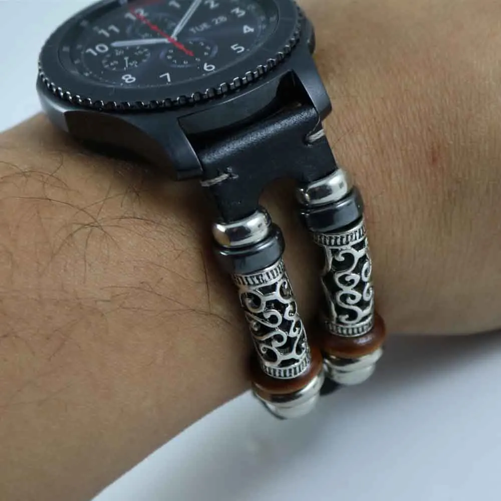 Ремешок кожаный для смарт-часов роскошный сменный ретро браслет huawei gt Samsung Gear