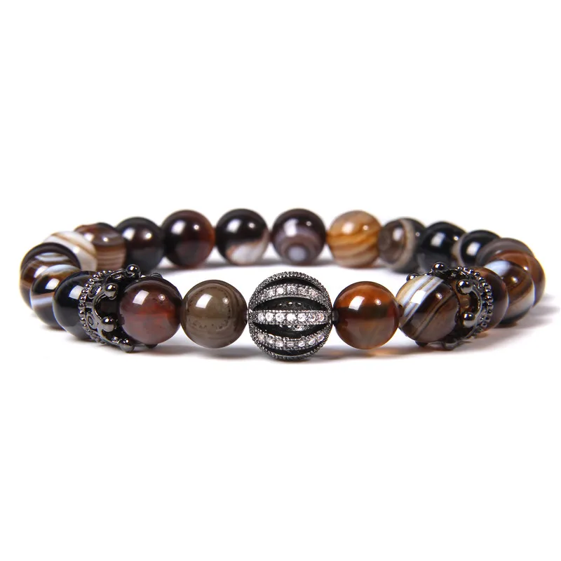 Women Crown Charm Bracelet Natural Stone Stripe Agates Beads Bracelet Fashion Micro Pave CZ Round Ball Bracelet Jewelry Men
Women Crown Charm Bracelet Natural Stone Stripe Agates Beads Bracelet Fashion Micro Pave CZ Round Ball Bracelet Jewelry Men