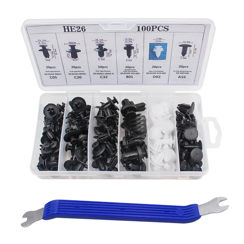 100pcs High Quality Automobile Clip Assembly Portable Auto Parts Plastic Door Panel Clips With Remover Tool 
100pcs High Quality Automobile Clip Assembly Portable Auto Parts Plastic Door Panel Clips With Remover Tool