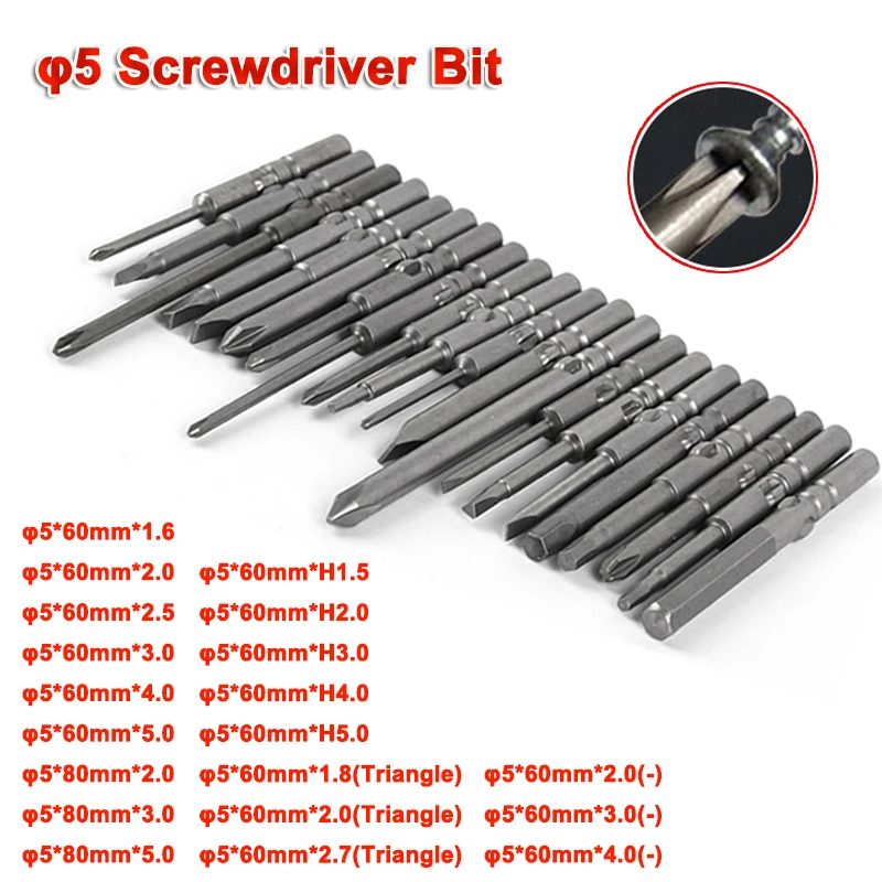 60/80mm φ5 Hexagonal Screwdriver Bit Triangle Slotted Screwdriver Bit Phillips Screwdriver Drill Bit Set Hand Tools 10/13/21Pcs
60/80mm φ5 Hexagonal Screwdriver Bit Triangle Slotted Screwdriver Bit Phillips Screwdriver Drill Bit Set Hand Tools 10/13/21Pcs