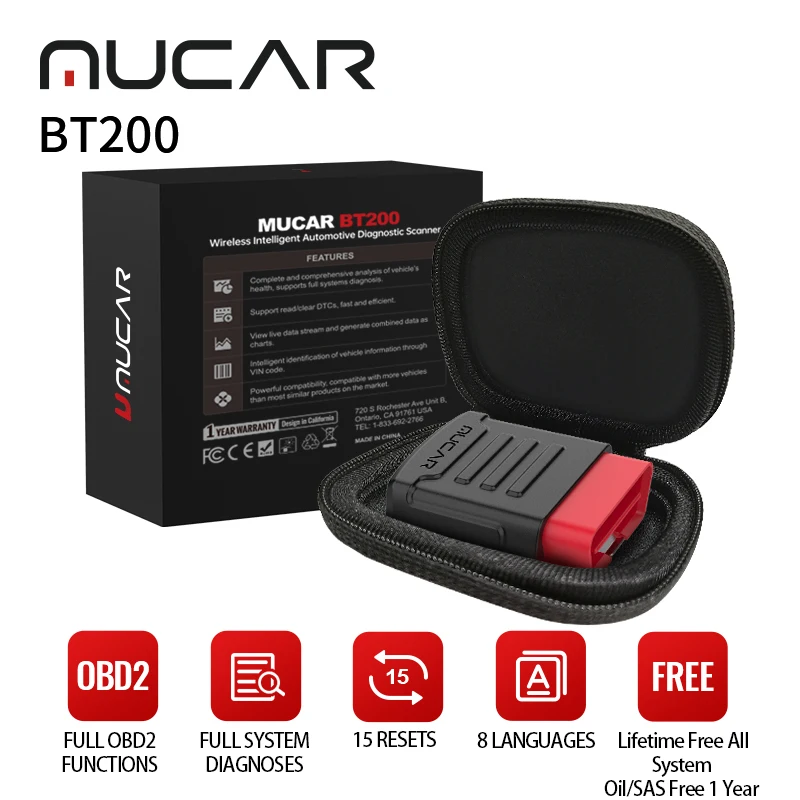 MUCAR BT200 Car OBD2 Scanner All System Free Lifetime 15 Resets Code Reader Car Engine Analyzer Diagnostic Tools Free Update
MUCAR BT200 Car OBD2 Scanner All System Free Lifetime 15 Resets Code Reader Car Engine Analyzer Diagnostic Tools Free Update