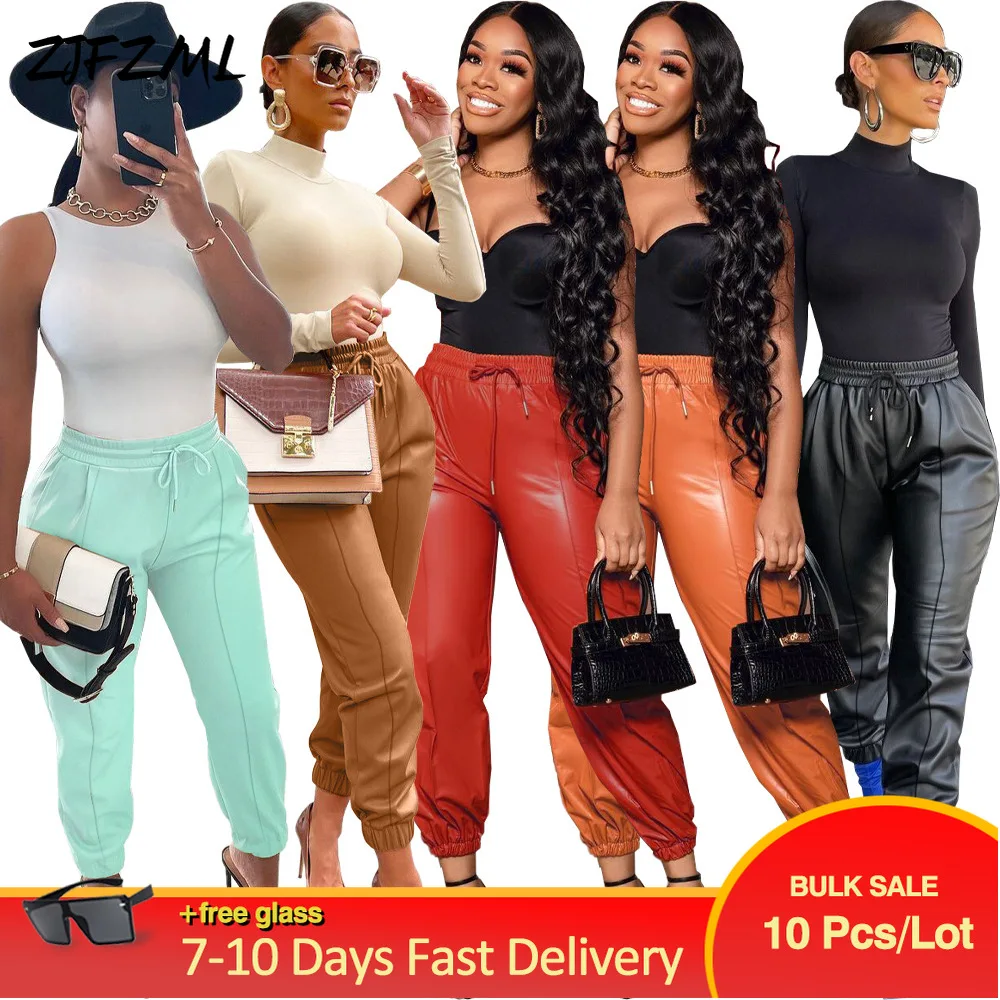 Wholesale Bulk Items Lots Simple Casual Pure PU Faux Leather Full Length Pant for Women Fall Winter High Waist Loose Trousers
Wholesale Bulk Items Lots Simple Casual Pure PU Faux Leather Full Length Pant for Women Fall Winter High Waist Loose Trousers