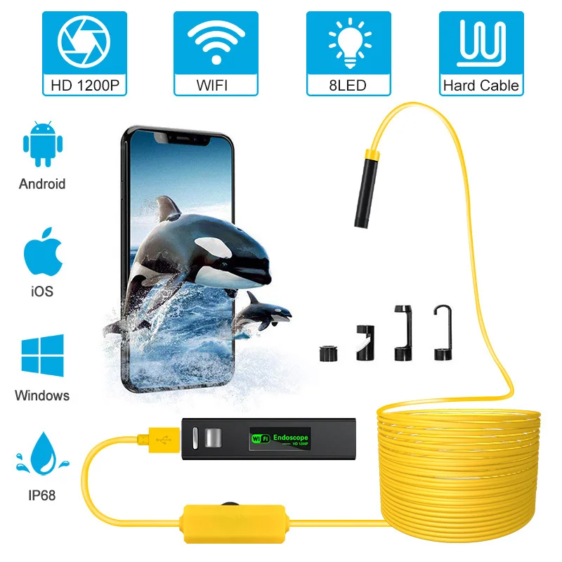 

Wireless Inspection Camera 2.0 MP 1200P HD Endoscope Camera Waterproof Tube Snake Camera with 8 LED Lights for IOS Android PC