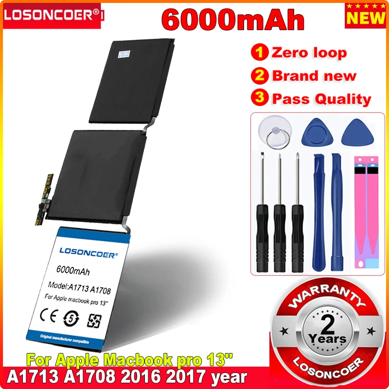 Аккумулятор LOSONCOER 0 цикл 100% 6000 мА · ч для Apple Macbook Pro 13 2016 A1713 MLL42CH/A MLUQ2CH/A A1708 020-00946 |