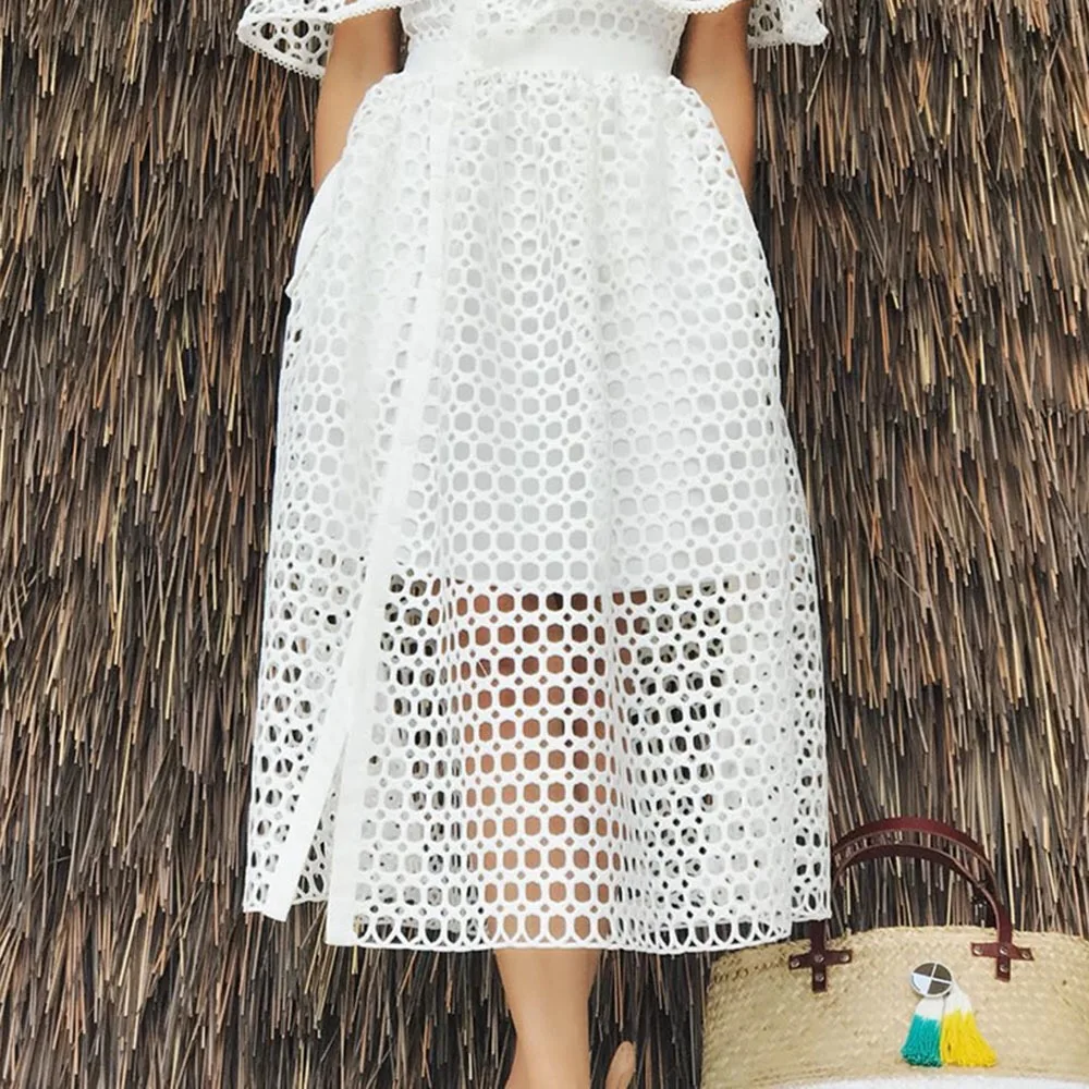 Elegant White Lace Dress for Womens Hollow Out Sexy Slash Neck Ruffles High Waisted Mid Calf Evening Night Club Wear Dress Midi
Elegant White Lace Dress for Womens Hollow Out Sexy Slash Neck Ruffles High Waisted Mid Calf Evening Night Club Wear Dress Midi