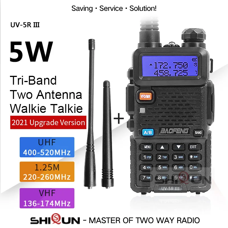 

2021 Baofeng UV-5R III Tri-Band Walkie Talkie VHF 136-174Mhz/220-260Mhz/UHF 400-520Mhz Ham Radios 5W UV5R Same as BF-R3 UV-5R A3