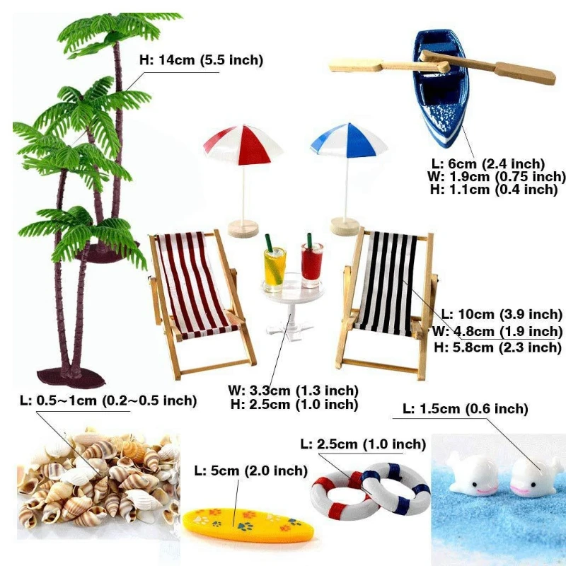 

1Set Girls Toy Gift for Toddler Dollhouse Beach Decoration Set with Model Landscape Deck Chair Palm Trees Desk Displays