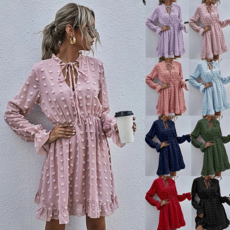 Summer Loose and Casual Women Solid Color Dress,2021 New Fashion V-neck Long Flared Sleeves Ruffled Hem Skirt in 8 Colors
Summer Loose and Casual Women Solid Color Dress,2021 New Fashion V-neck Long Flared Sleeves Ruffled Hem Skirt in 8 Colors
