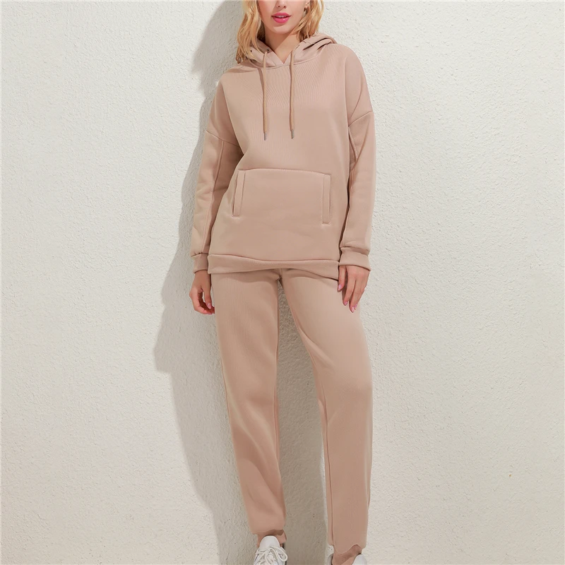 Fashion Women Tracksuit 2 Pcs Set Autumn Hooded Long Sleeves Pockets Hoodies Solid Color Lace Up Pants Streetwear Ladies Suits
Fashion Women Tracksuit 2 Pcs Set Autumn Hooded Long Sleeves Pockets Hoodies Solid Color Lace Up Pants Streetwear Ladies Suits